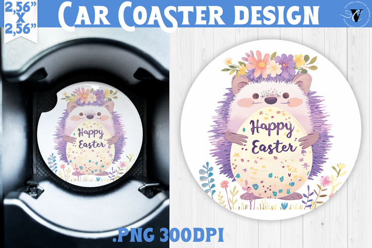 Car Coaster | Watercolor Hedgehog | Happy Easter