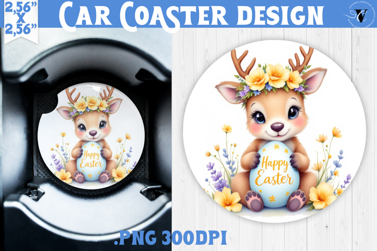 Car Coaster | Watercolor Reindeer | Happy Easter