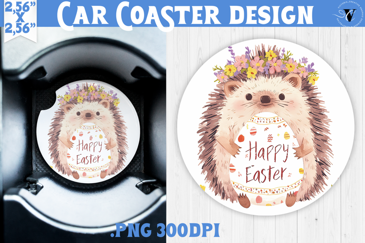 Car Coaster | Watercolor Hedgehog | Happy Easter
