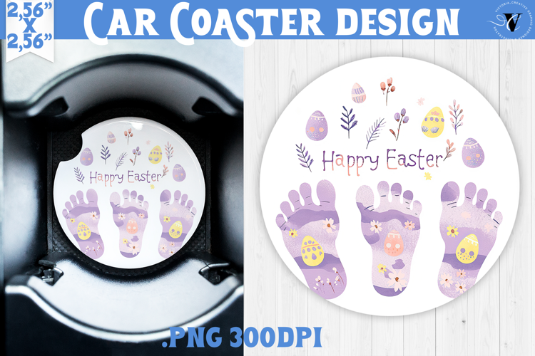 Car Coaster | Watercolor Footprints | Happy Easter