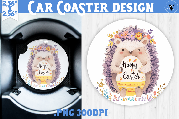 Car Coaster | Watercolor Hedgehog | Happy Easter