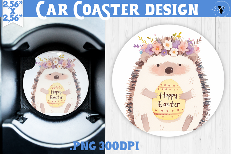 Car Coaster | Watercolor Hedgehog | Happy Easter