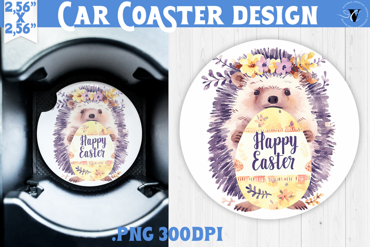 Car Coaster | Watercolor Hedgehog | Happy Easter