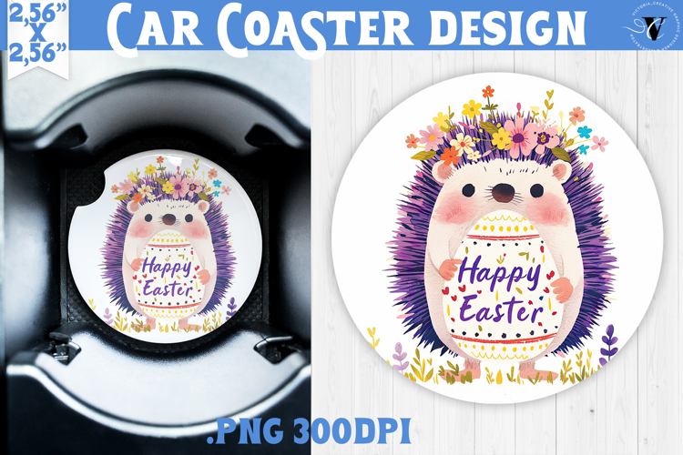 Car Coaster | Watercolor Hedgehog | Happy Easter
