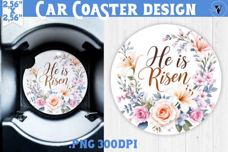 Car Coaster | Watercolor Flowers | Happy Easter