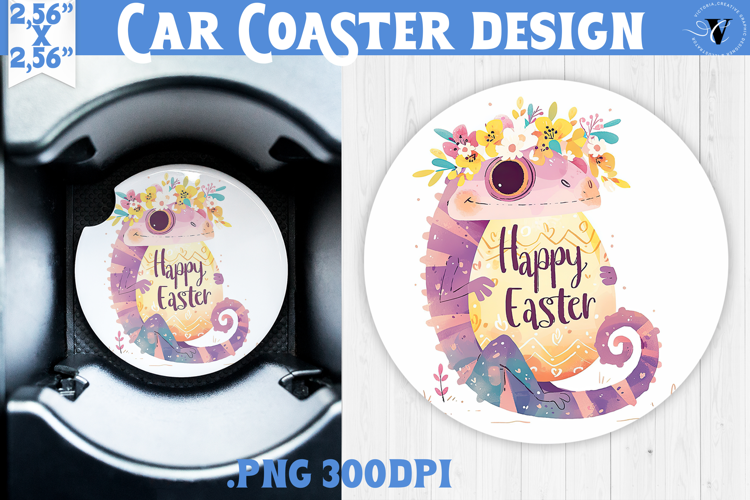 Car Coaster | Watercolor Chameleon | Happy Easter