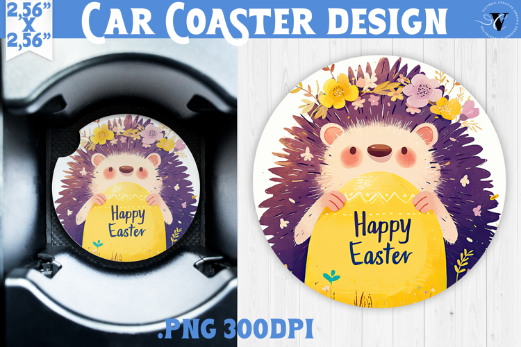 Car Coaster | Watercolor Hedgehog | Happy Easter