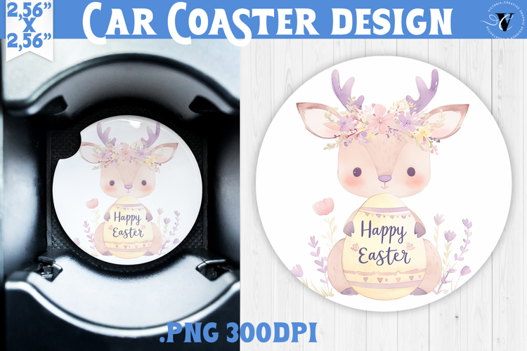 Car Coaster | Watercolor Reindeer | Happy Easter