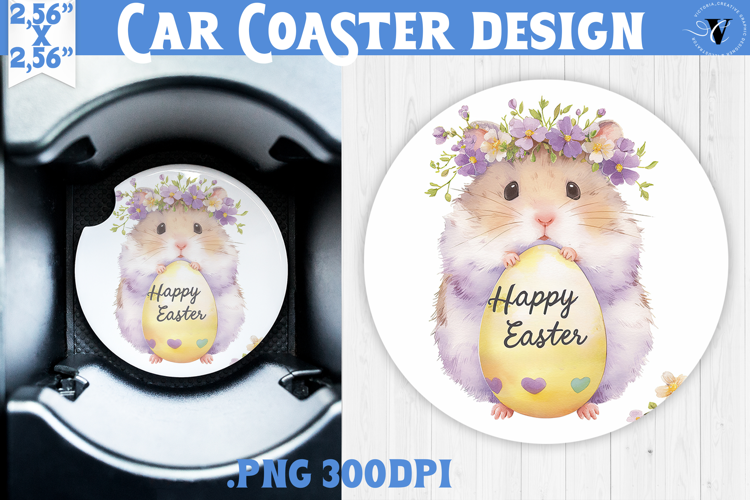 Car Coaster | Watercolor Hamster | Happy Easter
