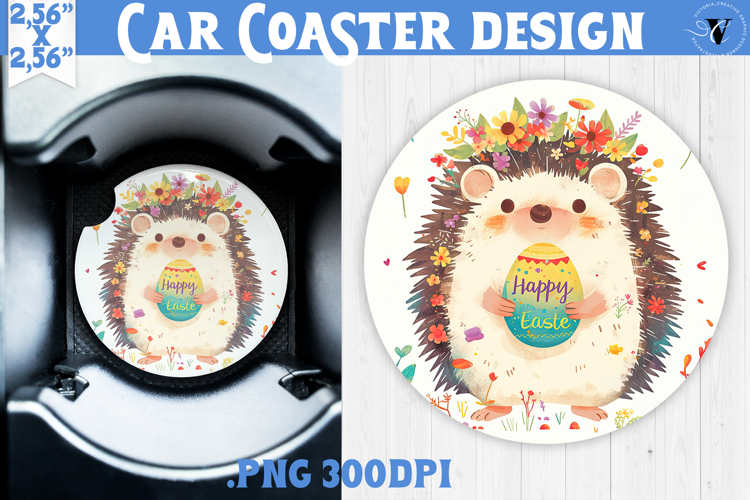 Car Coaster | Watercolor Hedgehog | Happy Easter