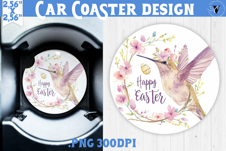 Car Coaster | Watercolor Hummingbird | Happy Easter