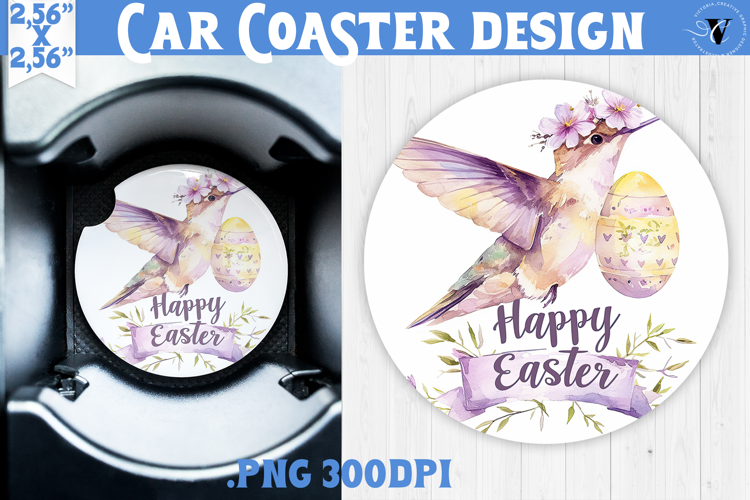 Car Coaster | Watercolor Hummingbird | Happy Easter