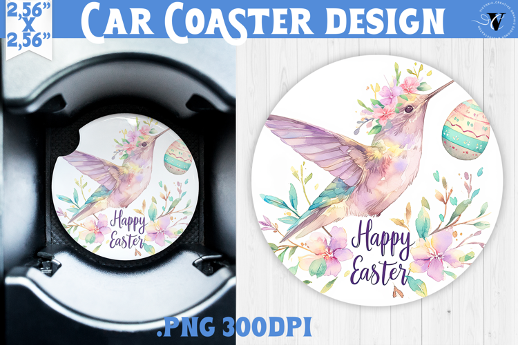 Car Coaster | Watercolor Hummingbird | Happy Easter