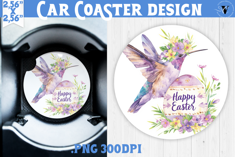 Car Coaster | Watercolor Hummingbird | Happy Easter