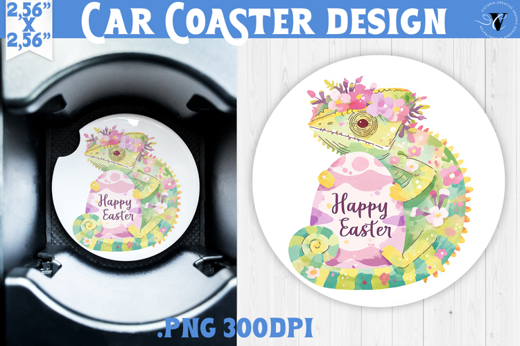 Car Coaster | Watercolor Chameleon | Happy Easter