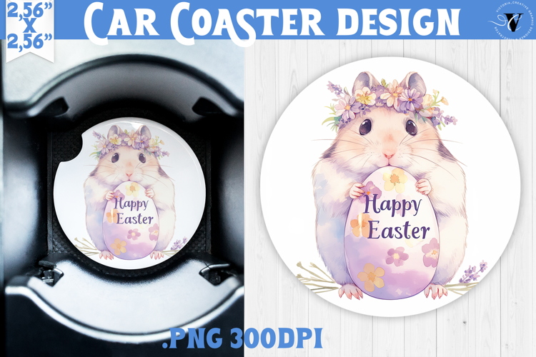 Car Coaster | Watercolor Hamster | Happy Easter