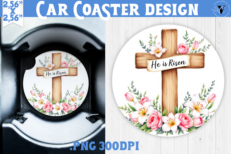 Car Coaster | Watercolor Cross | Happy Easter