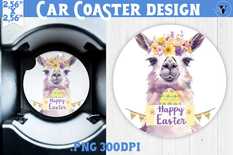 Car Coaster | Watercolor Lama | Happy Easter