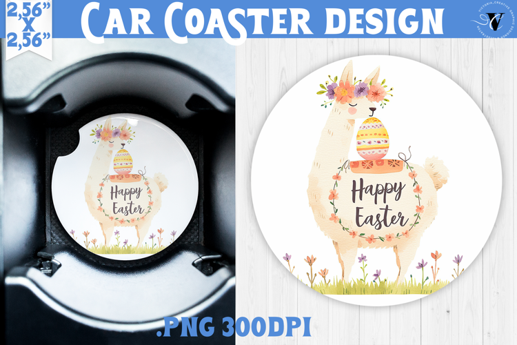 Car Coaster | Watercolor Lama | Happy Easter