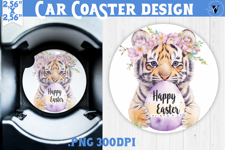 Car Coaster | Watercolor Tiger | Happy Easter