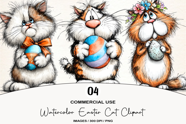 Watercolor Easter Cat Clipart