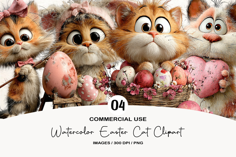 Watercolor Easter Cat Clipart