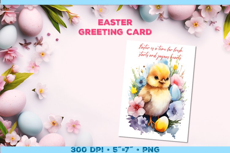 Watercolor Chick Easter Greeting Card with Easter wishes example image 1