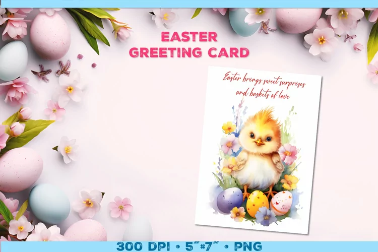 Watercolor Chick Easter Greeting Card with Easter wishes