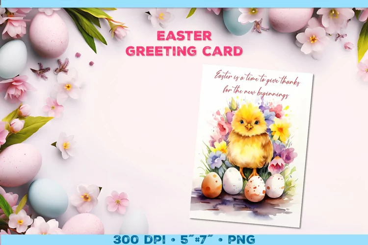 Watercolor Chick Easter Greeting Card with Easter wishes