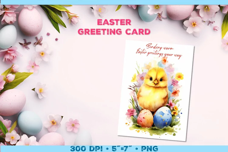 Watercolor Chick Easter Greeting Card with Easter wishes