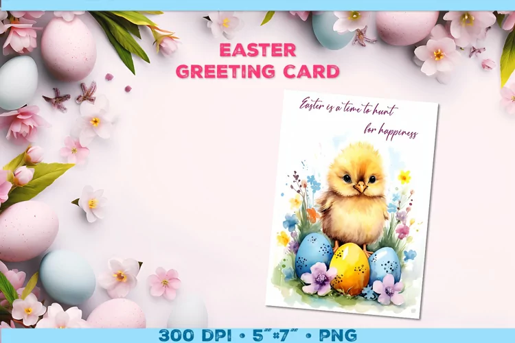 Watercolor Chick Easter Greeting Card with Easter wishes