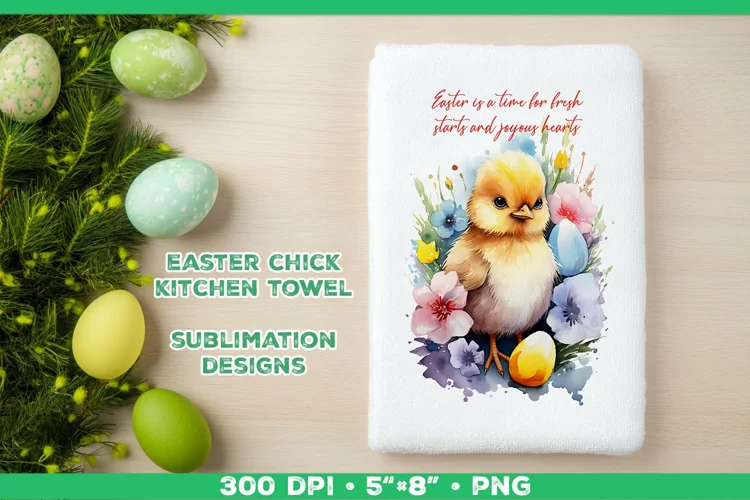 Watercolor Easter Chick Towel Sublimation Design PNG