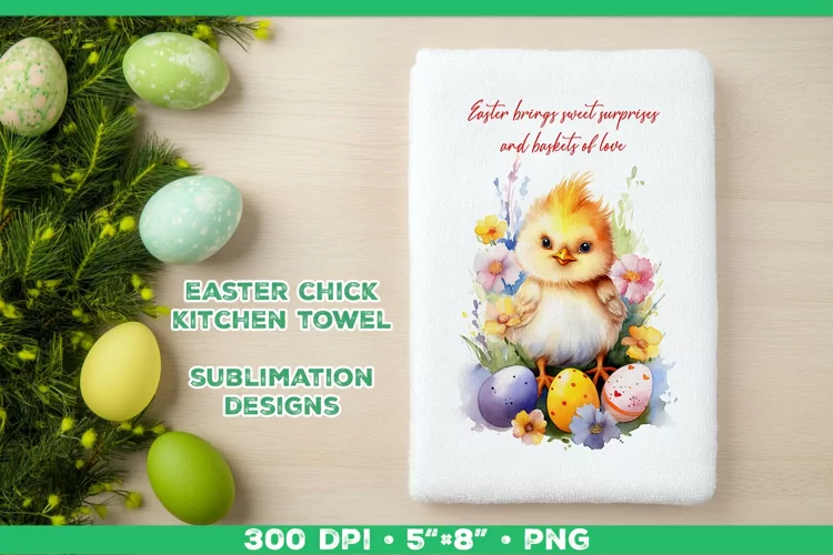 Watercolor Easter Chick Towel Sublimation Design PNG