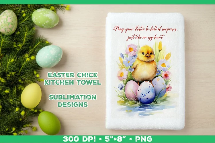 Watercolor Easter Chick Towel Sublimation Design PNG