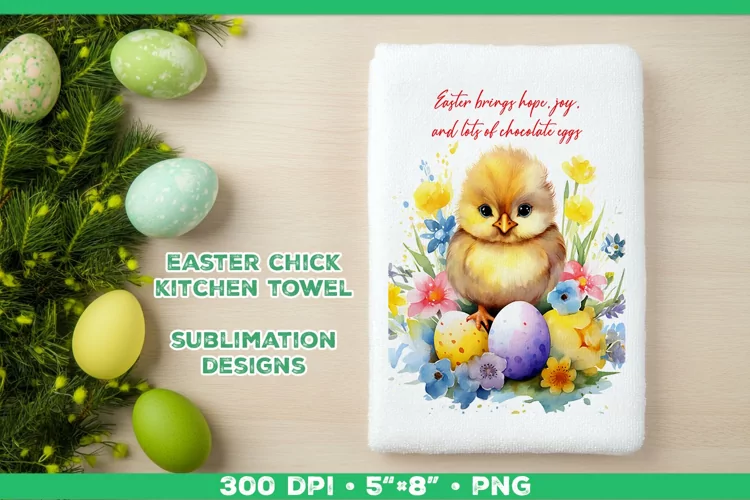 Watercolor Easter Chick Towel Sublimation Design PNG