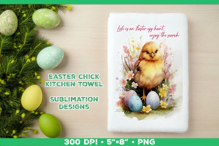 Watercolor Easter Chick Towel Sublimation Design PNG