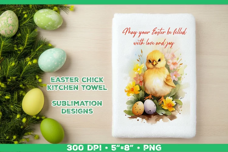 Watercolor Easter Chick Towel Sublimation Design PNG