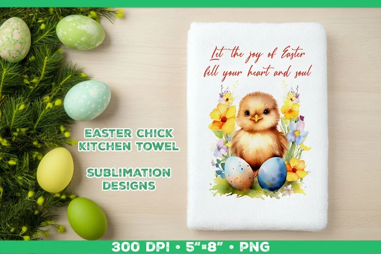 Watercolor Easter Chick Towel Sublimation Design PNG