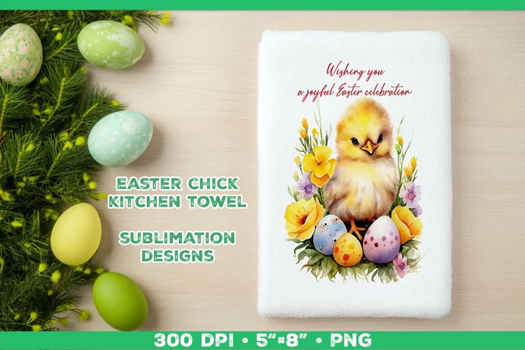 Watercolor Easter Chick Towel Sublimation Design PNG