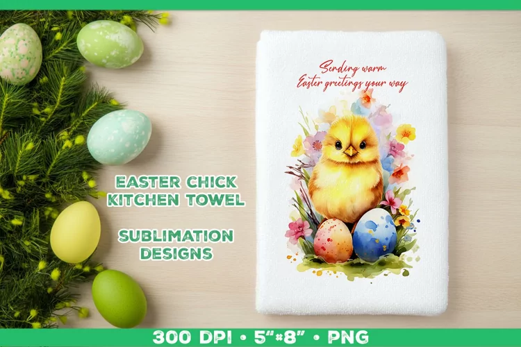 Watercolor Easter Chick Towel Sublimation Design PNG