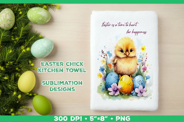 Watercolor Easter Chick Towel Sublimation Design PNG
