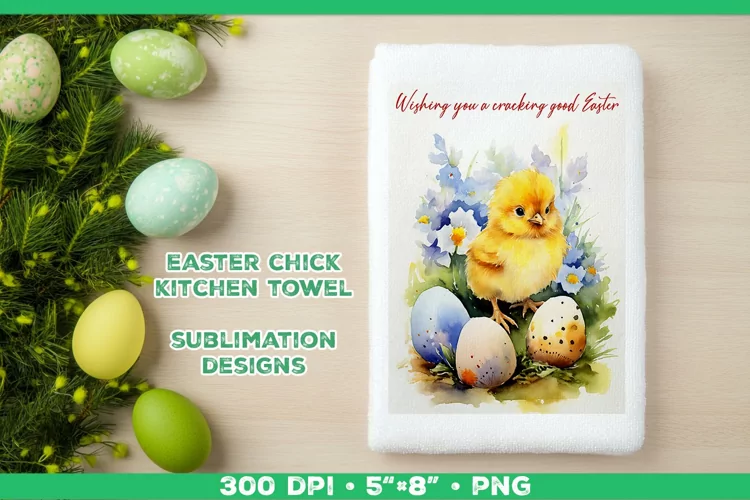 Watercolor Easter Chick Towel Sublimation Design PNG