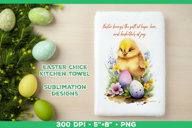 Watercolor Easter Chick Towel Sublimation Design PNG