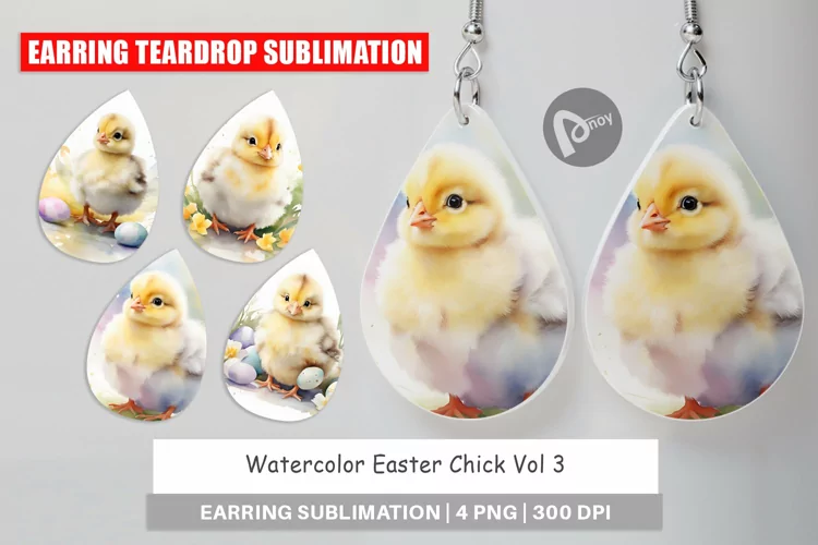 Earring Teardrop Watercolor Easter Chick