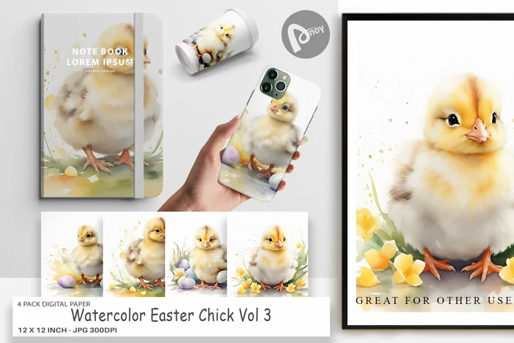 Digital Paper Watercolor Easter Chick