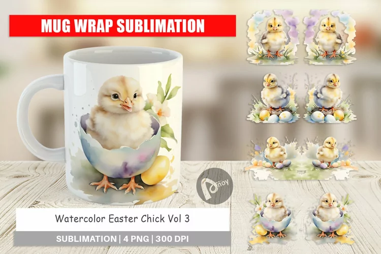 Mug Wrap Design Watercolor Easter Chick