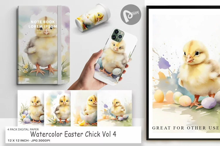 Digital Paper Watercolor Easter Chick