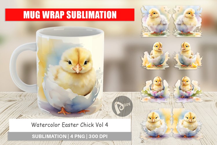 Mug Wrap Design Watercolor Easter Chick