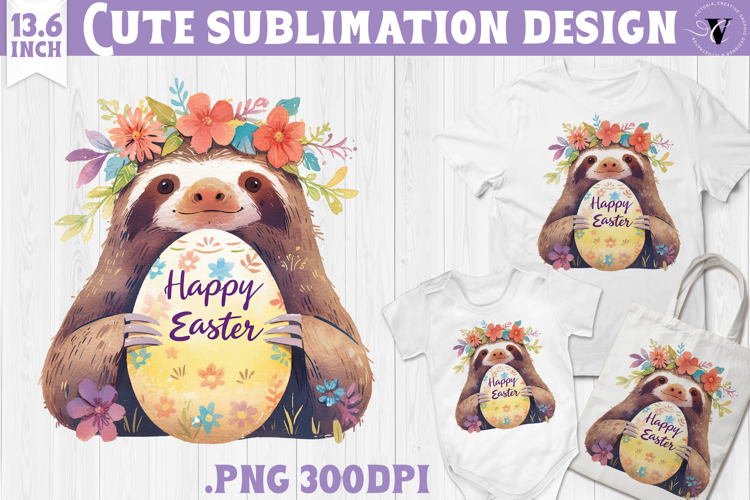 Watercolor Sloth | Easter clipart | Happy Easter