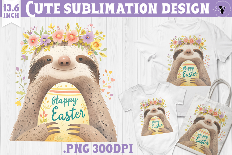 Watercolor Sloth | Easter clipart | Happy Easter